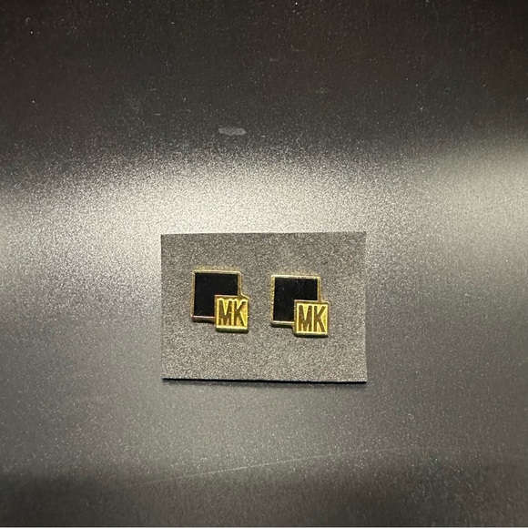 Michael Kors Signature Gold and Black Toned Square Pierced Earrings VTG - Picture 7 of 8